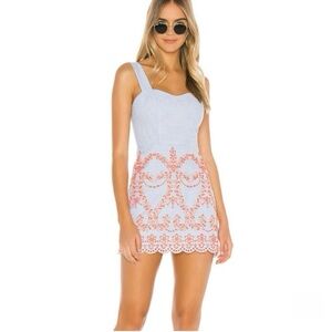 Blue Orange Eyelet Embroidered Cutout Mini Dress Sweetheart M